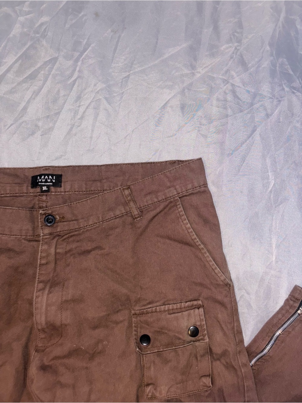 Mens Brown Cargo Pants with Snap Utility Pocket